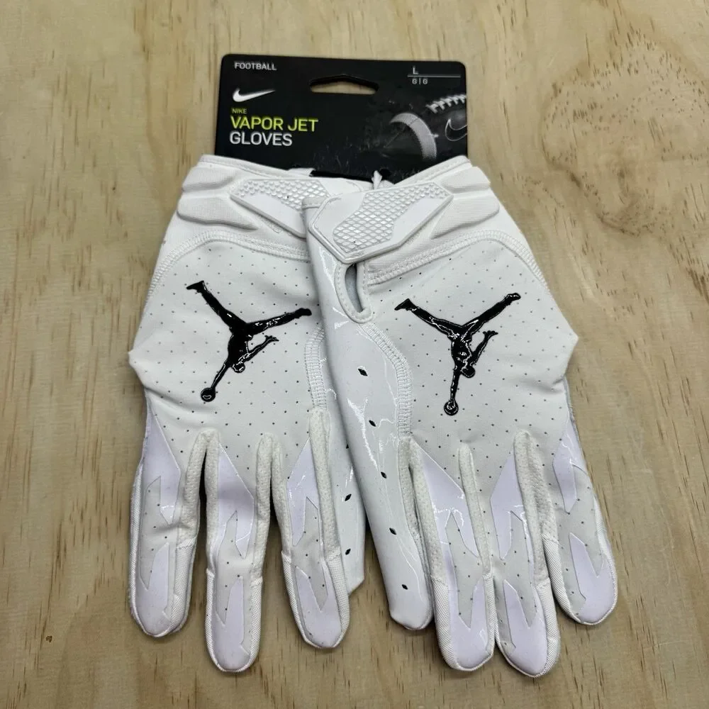 NEW Nike Jordan Vapor Jet Football Gloves White NFL Logo Sz LG CZ6403-102